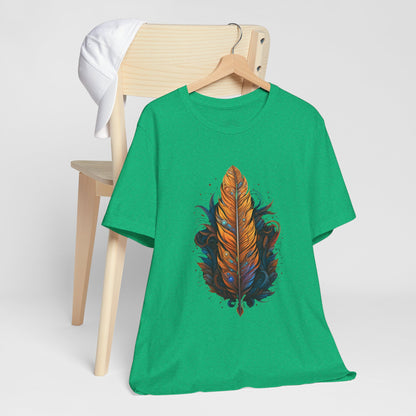 Artistic Feather T-Shirt | Unisex Short Sleeve Tee for Nature Lovers | Casual Wear, Gift for Men/Women, Boho Style, Outdoor Activities