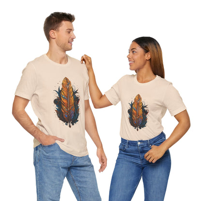 Artistic Feather T-Shirt | Unisex Short Sleeve Tee for Nature Lovers | Casual Wear, Gift for Men/Women, Boho Style, Outdoor Activities