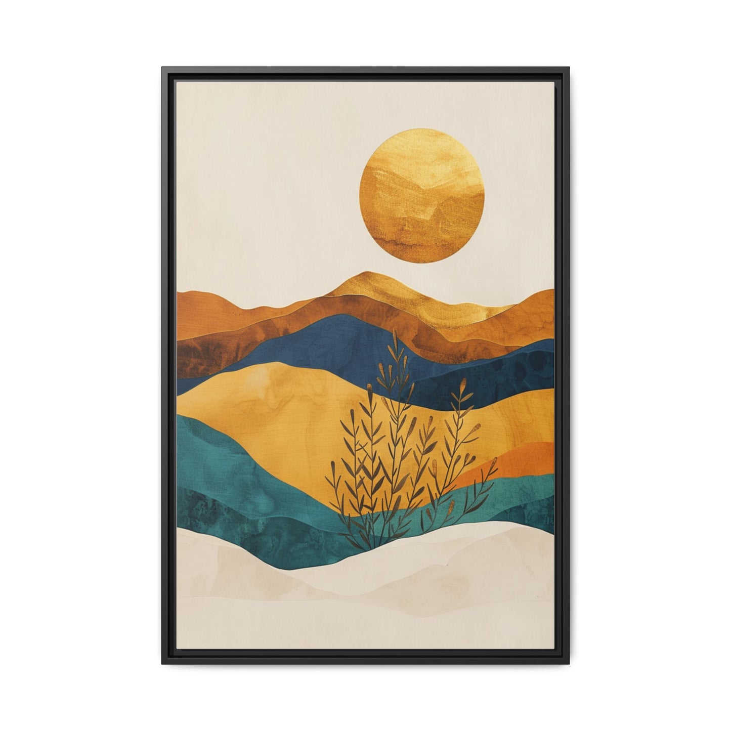 Framed Matte Canvas Wall Art, Boho Decor, Sun and Mountains, Home Gallery, Unique Gift, Cozy Atmosphere, Nature-Inspired