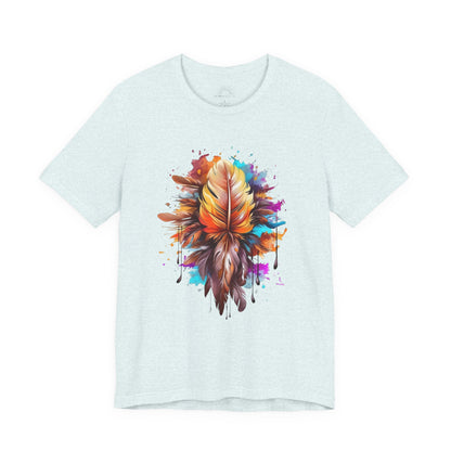 Colorful Feather Art Tee - Unisex Short Sleeve T-Shirt, Bohemian Top, Gift for Nature Lovers, Artisticwear, Casual Wear, Summer Tee