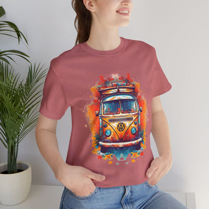 Vintage VW Bus Art Tee - Retro Van Shirt, Gift for Road Trip Lovers, Adventure Wear, Casual Summer Outing, Festival Outfit