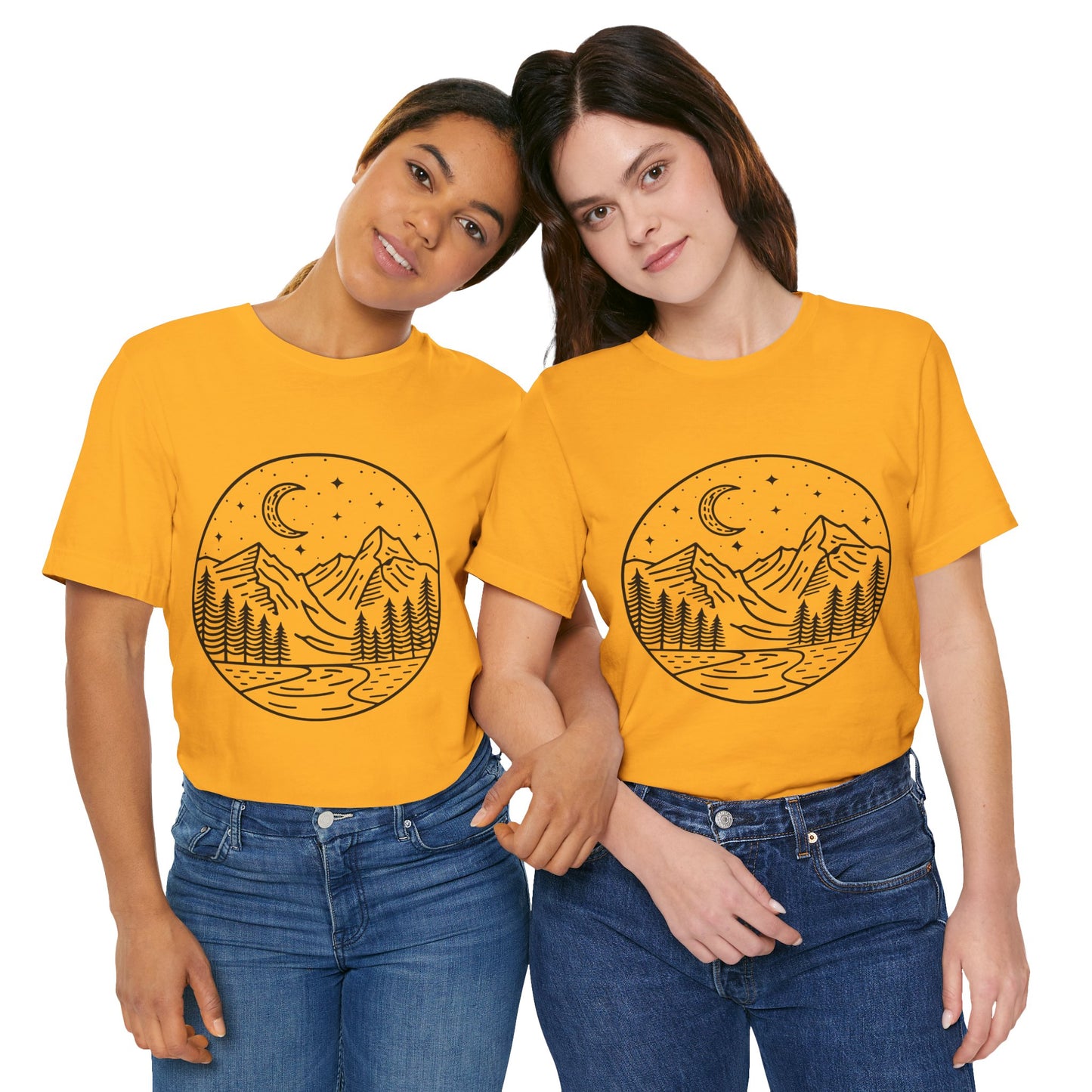 Mountain Nightscape Tee, Nature Lover Shirt, Camping Apparel, Adventure Outfit, Unisex Graphic Tee