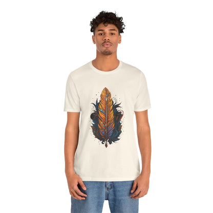 Artistic Feather T-Shirt | Unisex Short Sleeve Tee for Nature Lovers | Casual Wear, Gift for Men/Women, Boho Style, Outdoor Activities