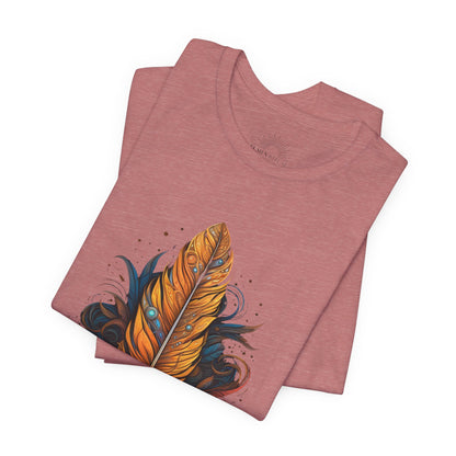 Artistic Feather T-Shirt | Unisex Short Sleeve Tee for Nature Lovers | Casual Wear, Gift for Men/Women, Boho Style, Outdoor Activities