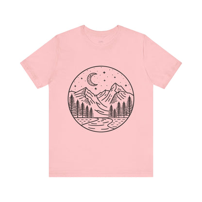 Mountain Nightscape Tee, Nature Lover Shirt, Camping Apparel, Adventure Outfit, Unisex Graphic Tee