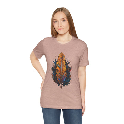 Artistic Feather T-Shirt | Unisex Short Sleeve Tee for Nature Lovers | Casual Wear, Gift for Men/Women, Boho Style, Outdoor Activities