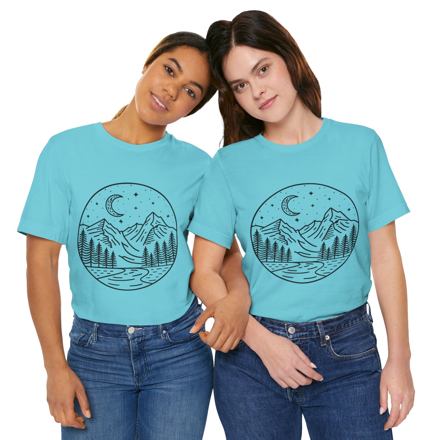 Mountain Nightscape Tee, Nature Lover Shirt, Camping Apparel, Adventure Outfit, Unisex Graphic Tee