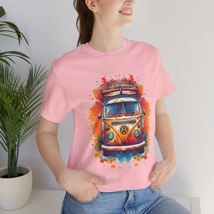 Vintage VW Bus Art Tee - Retro Van Shirt, Gift for Road Trip Lovers, Adventure Wear, Casual Summer Outing, Festival Outfit