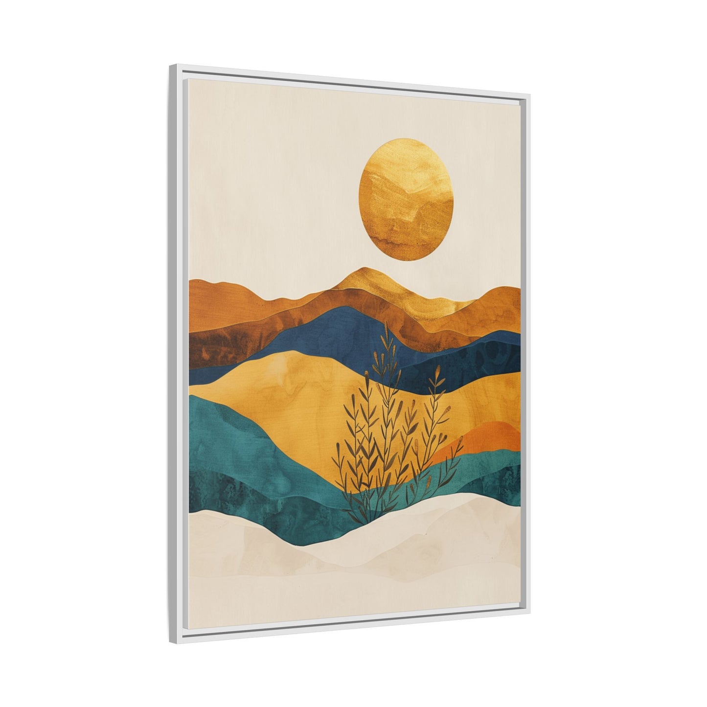 Framed Matte Canvas Wall Art, Boho Decor, Sun and Mountains, Home Gallery, Unique Gift, Cozy Atmosphere, Nature-Inspired
