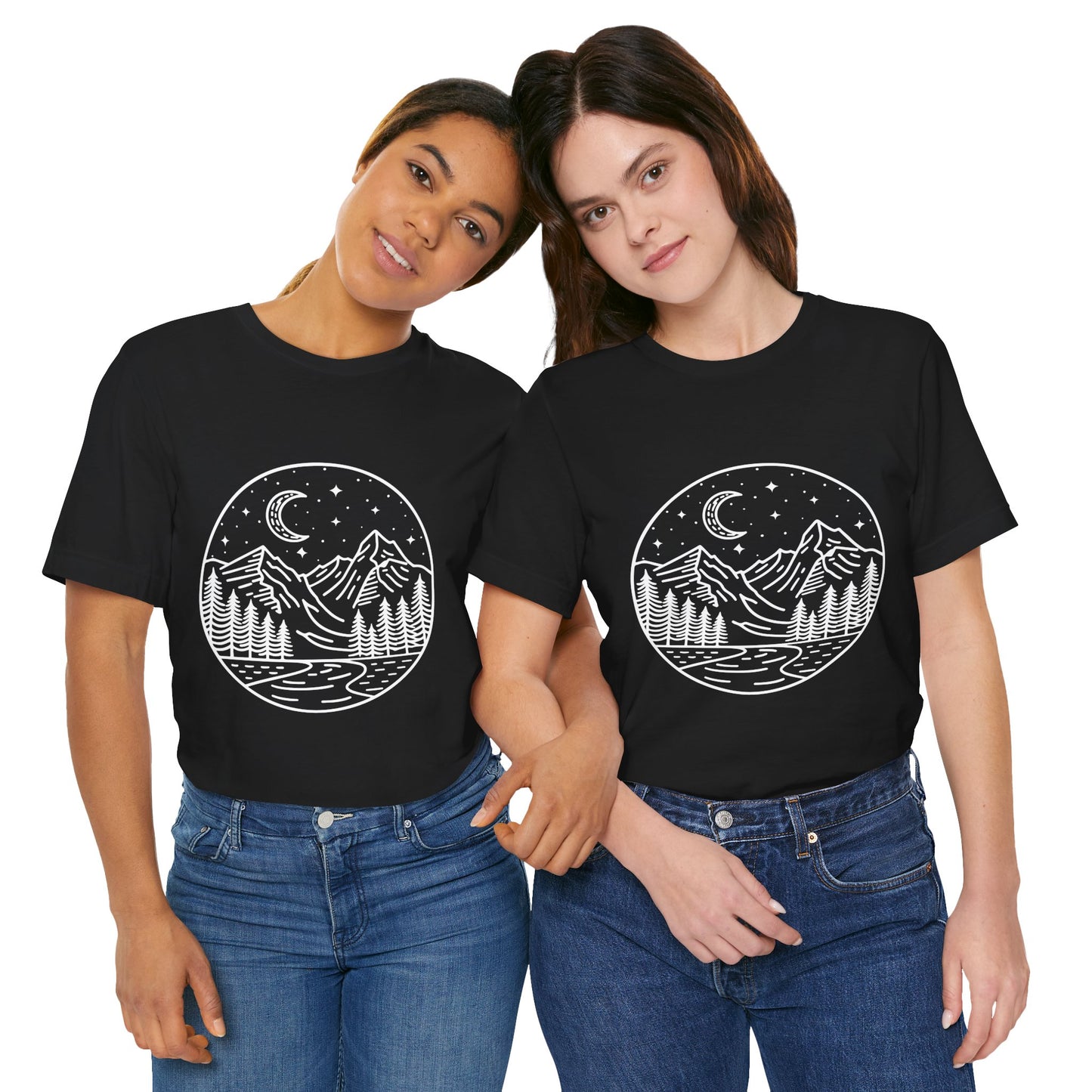 Mountain Nightscape Tee, Nature Lover Shirt, Camping Apparel, Adventure Outfit, Unisex Graphic Tee