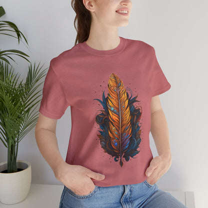 Artistic Feather T-Shirt | Unisex Short Sleeve Tee for Nature Lovers | Casual Wear, Gift for Men/Women, Boho Style, Outdoor Activities