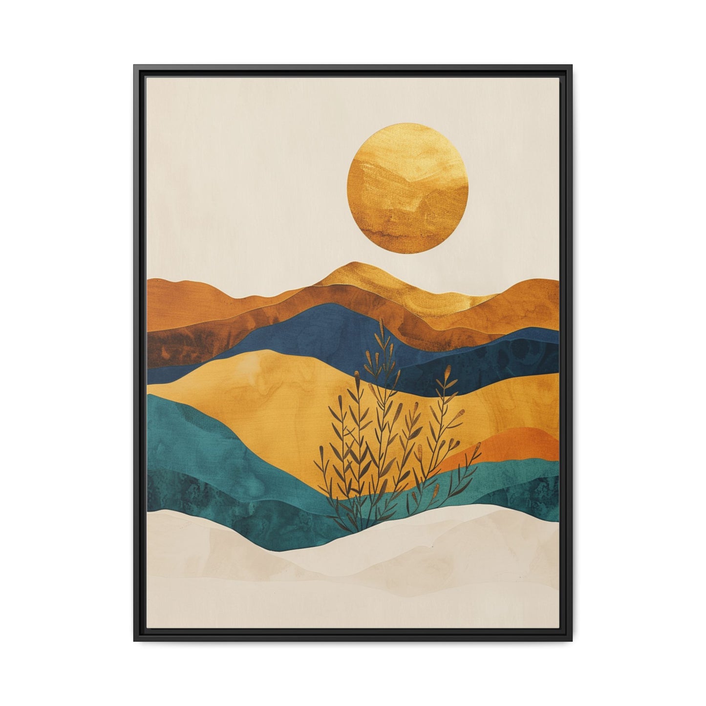 Framed Matte Canvas Wall Art, Boho Decor, Sun and Mountains, Home Gallery, Unique Gift, Cozy Atmosphere, Nature-Inspired