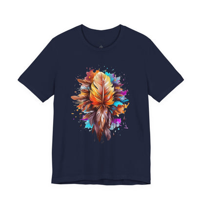 Colorful Feather Art Tee - Unisex Short Sleeve T-Shirt, Bohemian Top, Gift for Nature Lovers, Artisticwear, Casual Wear, Summer Tee