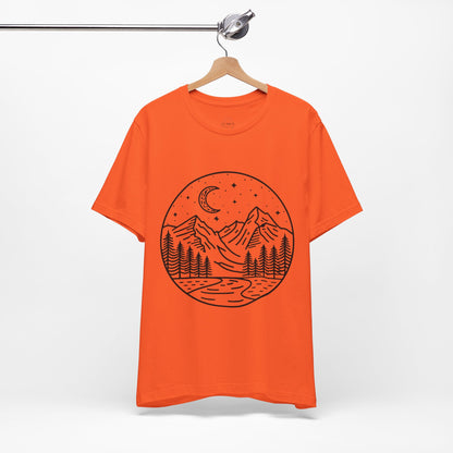 Mountain Nightscape Tee, Nature Lover Shirt, Camping Apparel, Adventure Outfit, Unisex Graphic Tee