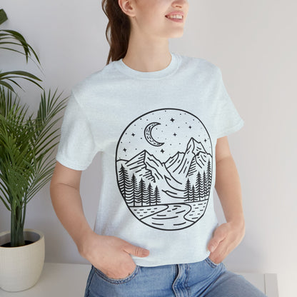 Mountain Nightscape Tee, Nature Lover Shirt, Camping Apparel, Adventure Outfit, Unisex Graphic Tee