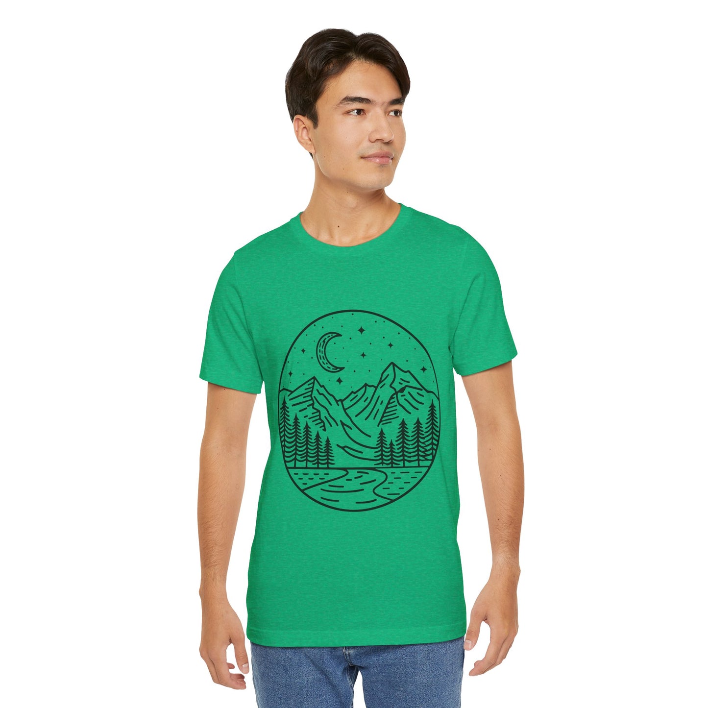 Mountain Nightscape Tee, Nature Lover Shirt, Camping Apparel, Adventure Outfit, Unisex Graphic Tee