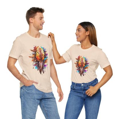 Colorful Feather Art Tee - Unisex Short Sleeve T-Shirt, Bohemian Top, Gift for Nature Lovers, Artisticwear, Casual Wear, Summer Tee
