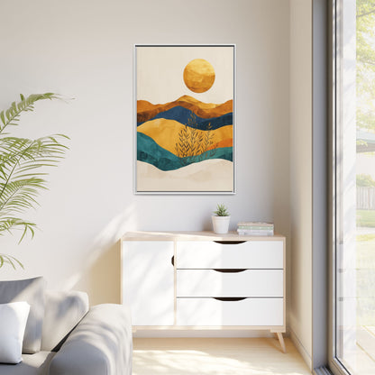 Framed Matte Canvas Wall Art, Boho Decor, Sun and Mountains, Home Gallery, Unique Gift, Cozy Atmosphere, Nature-Inspired
