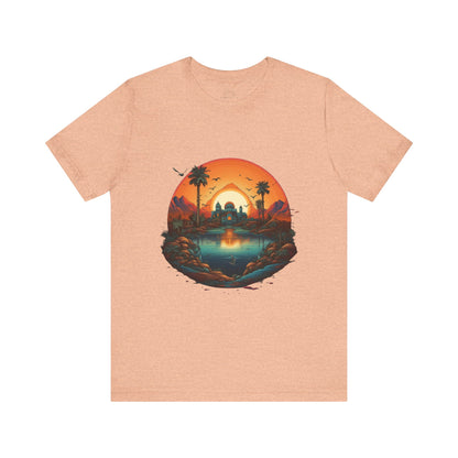 Sunset Oasis Unisex Tee - Summer Vibes, Graphic T-Shirt, Casualwear, Beachwear, Gift for Travelers, Nature Lover
