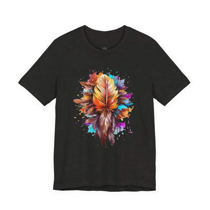 Colorful Feather Art Tee - Unisex Short Sleeve T-Shirt, Bohemian Top, Gift for Nature Lovers, Artisticwear, Casual Wear, Summer Tee