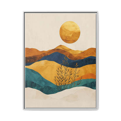 Framed Matte Canvas Wall Art, Boho Decor, Sun and Mountains, Home Gallery, Unique Gift, Cozy Atmosphere, Nature-Inspired