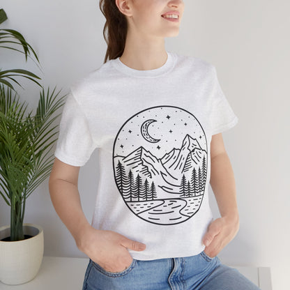 Mountain Nightscape Tee, Nature Lover Shirt, Camping Apparel, Adventure Outfit, Unisex Graphic Tee