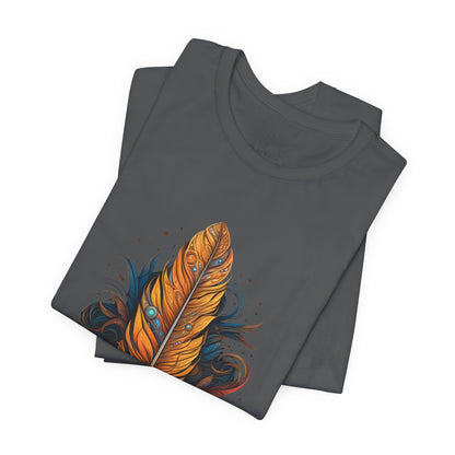 Artistic Feather T-Shirt | Unisex Short Sleeve Tee for Nature Lovers | Casual Wear, Gift for Men/Women, Boho Style, Outdoor Activities