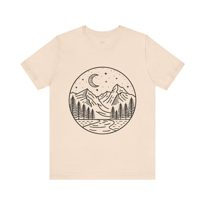 Mountain Nightscape Tee, Nature Lover Shirt, Camping Apparel, Adventure Outfit, Unisex Graphic Tee