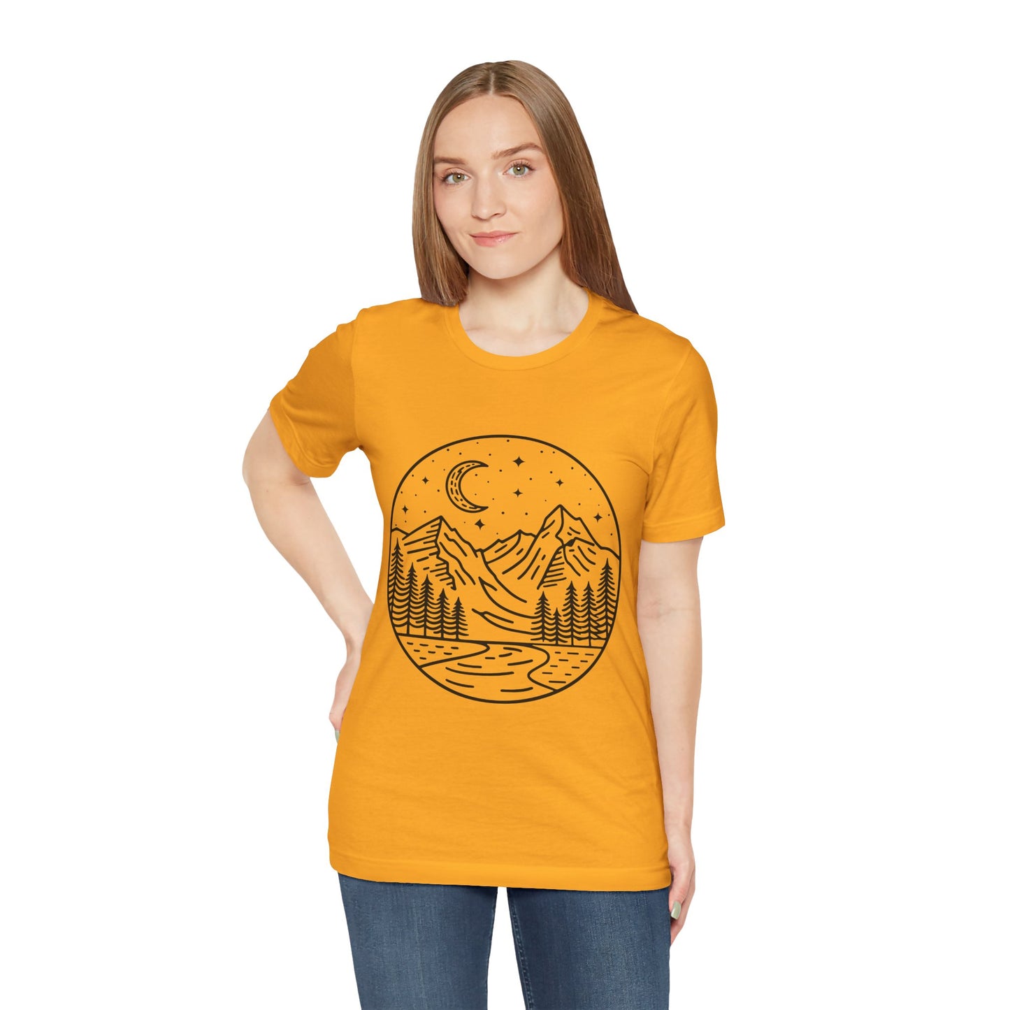 Mountain Nightscape Tee, Nature Lover Shirt, Camping Apparel, Adventure Outfit, Unisex Graphic Tee