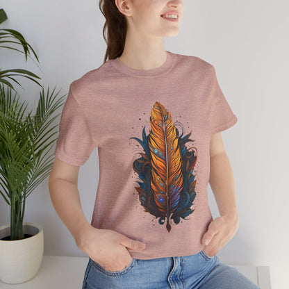 Artistic Feather T-Shirt | Unisex Short Sleeve Tee for Nature Lovers | Casual Wear, Gift for Men/Women, Boho Style, Outdoor Activities