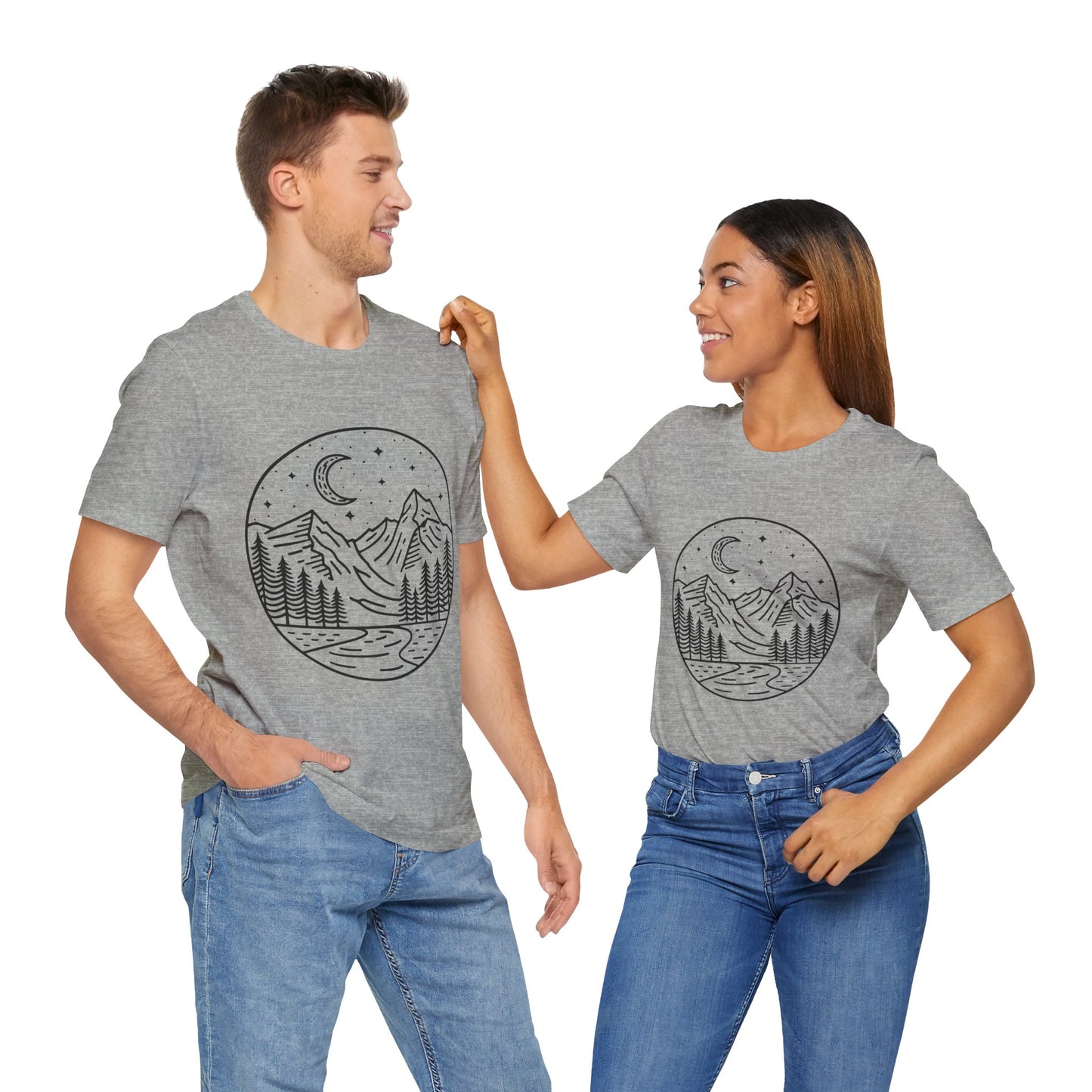 Mountain Nightscape Tee, Nature Lover Shirt, Camping Apparel, Adventure Outfit, Unisex Graphic Tee