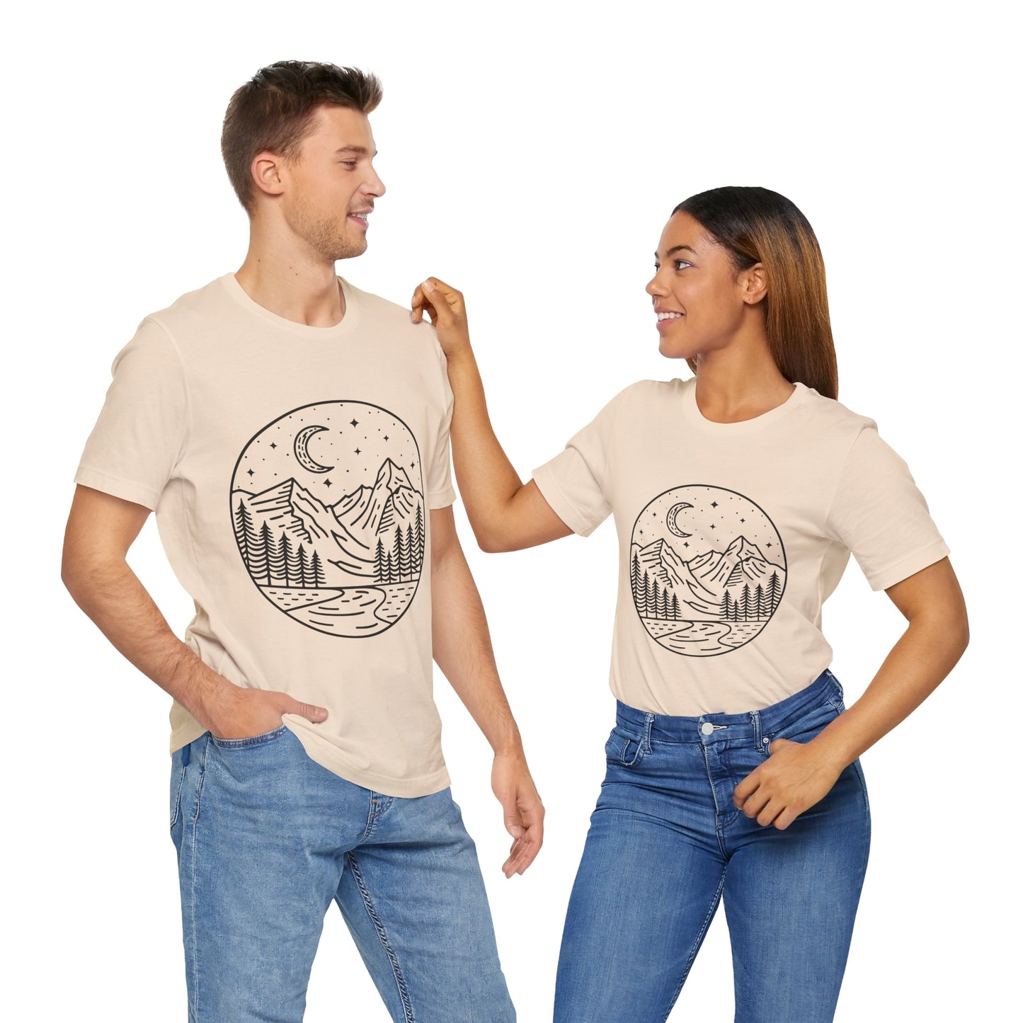 Mountain Nightscape Tee, Nature Lover Shirt, Camping Apparel, Adventure Outfit, Unisex Graphic Tee