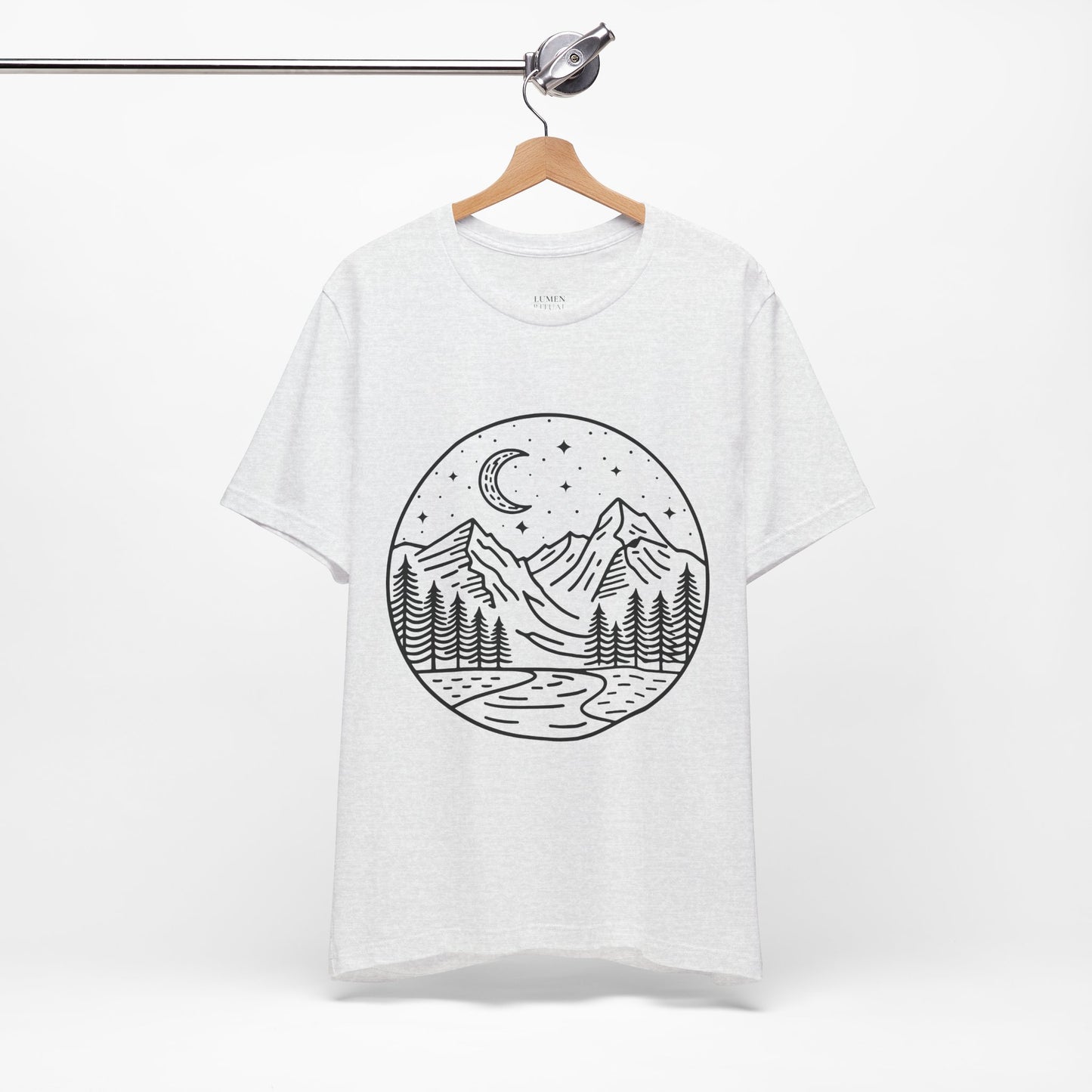Mountain Nightscape Tee, Nature Lover Shirt, Camping Apparel, Adventure Outfit, Unisex Graphic Tee