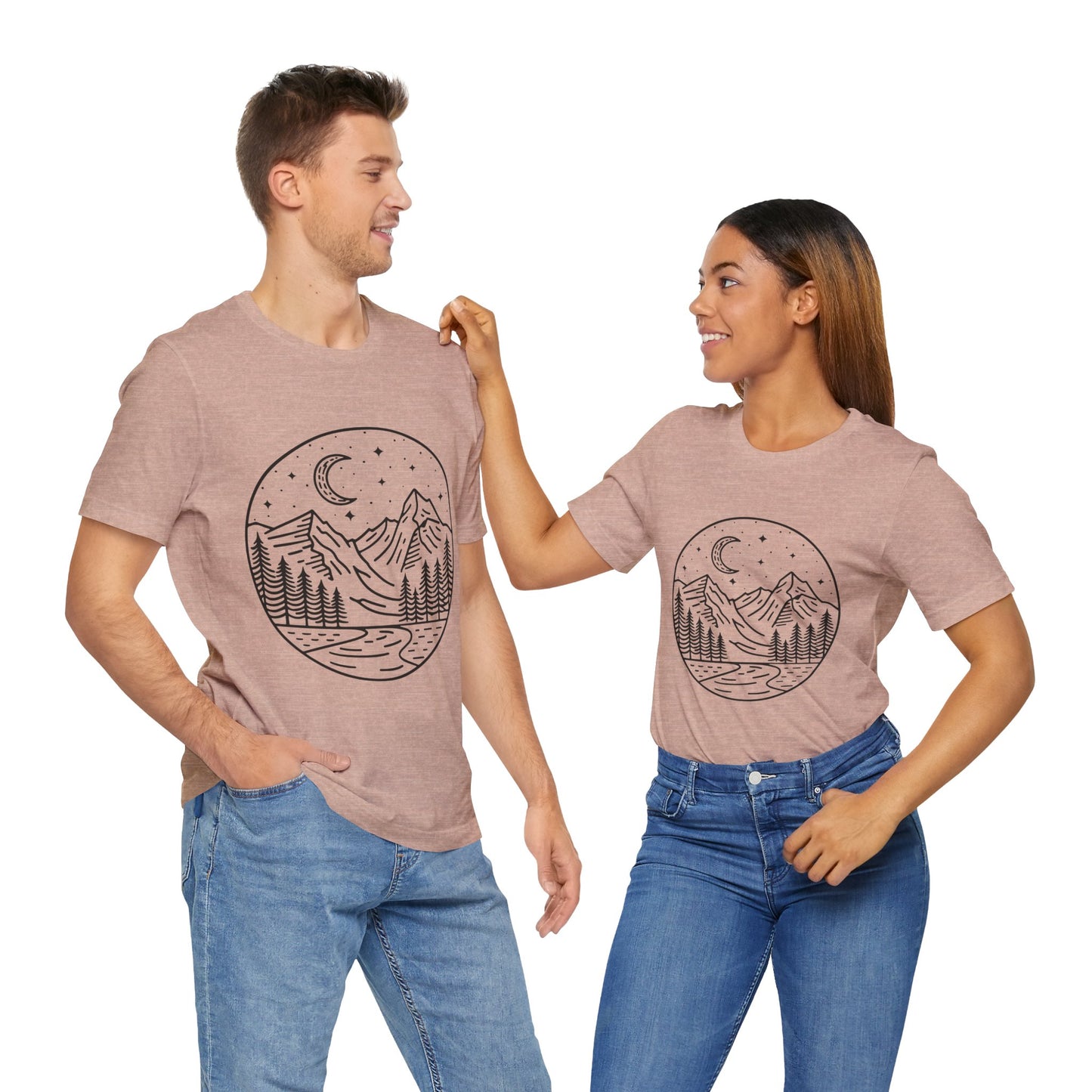 Mountain Nightscape Tee, Nature Lover Shirt, Camping Apparel, Adventure Outfit, Unisex Graphic Tee