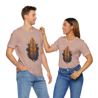 Artistic Feather T-Shirt | Unisex Short Sleeve Tee for Nature Lovers | Casual Wear, Gift for Men/Women, Boho Style, Outdoor Activities