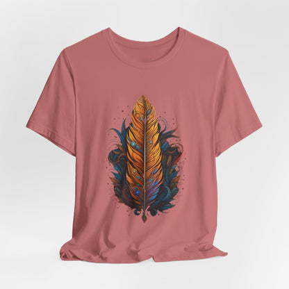 Artistic Feather T-Shirt | Unisex Short Sleeve Tee for Nature Lovers | Casual Wear, Gift for Men/Women, Boho Style, Outdoor Activities