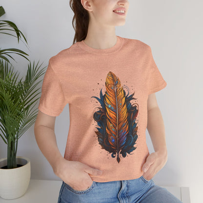 Artistic Feather T-Shirt | Unisex Short Sleeve Tee for Nature Lovers | Casual Wear, Gift for Men/Women, Boho Style, Outdoor Activities