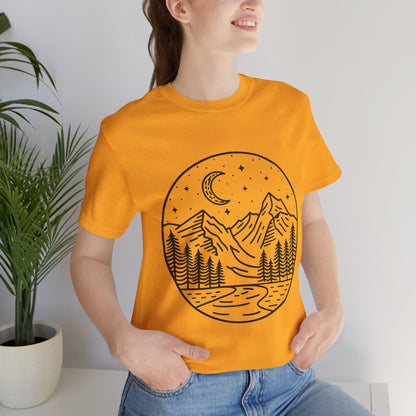 Mountain Nightscape Tee, Nature Lover Shirt, Camping Apparel, Adventure Outfit, Unisex Graphic Tee