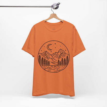 Mountain Nightscape Tee, Nature Lover Shirt, Camping Apparel, Adventure Outfit, Unisex Graphic Tee