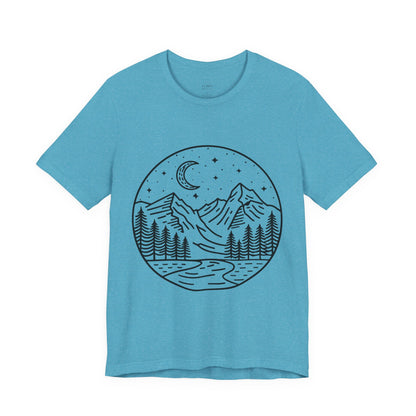 Mountain Nightscape Tee, Nature Lover Shirt, Camping Apparel, Adventure Outfit, Unisex Graphic Tee