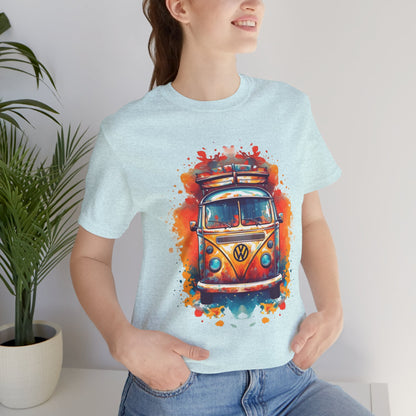 Vintage VW Bus Art Tee - Retro Van Shirt, Gift for Road Trip Lovers, Adventure Wear, Casual Summer Outing, Festival Outfit