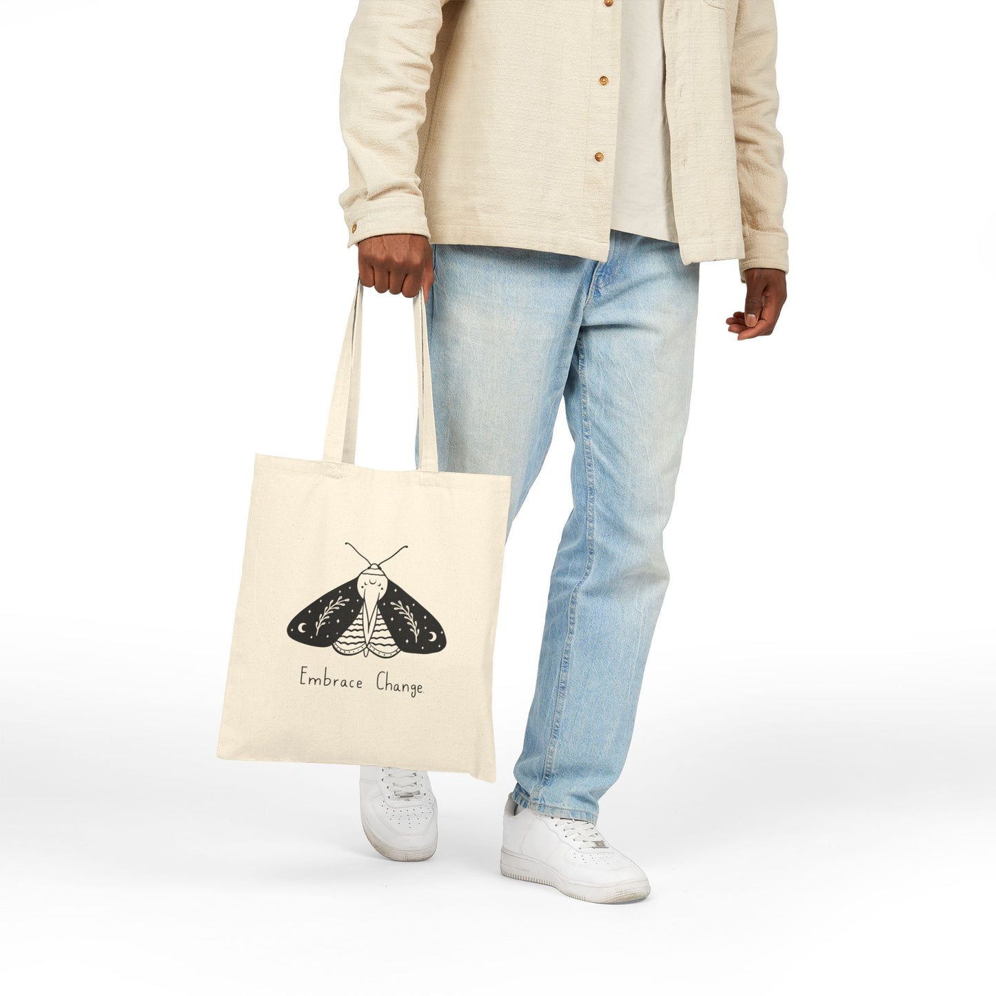 Embrace Change Cotton Canvas Tote Bag, Eco-Friendly Shopping Bag, Gift for Nature Lovers, Motivational Tote, Reusable Carryall