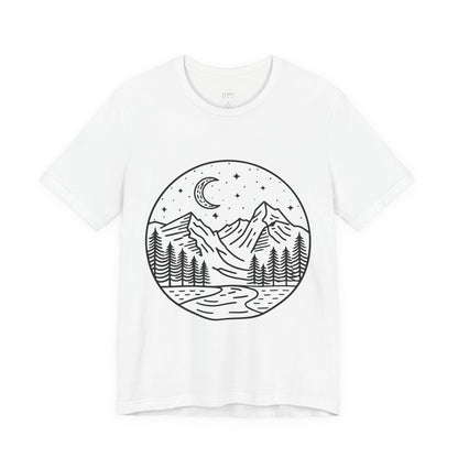 Mountain Nightscape Tee, Nature Lover Shirt, Camping Apparel, Adventure Outfit, Unisex Graphic Tee