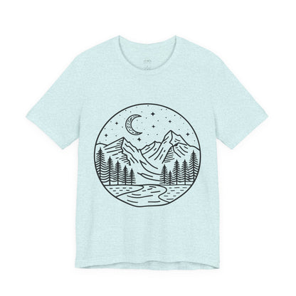Mountain Nightscape Tee, Nature Lover Shirt, Camping Apparel, Adventure Outfit, Unisex Graphic Tee