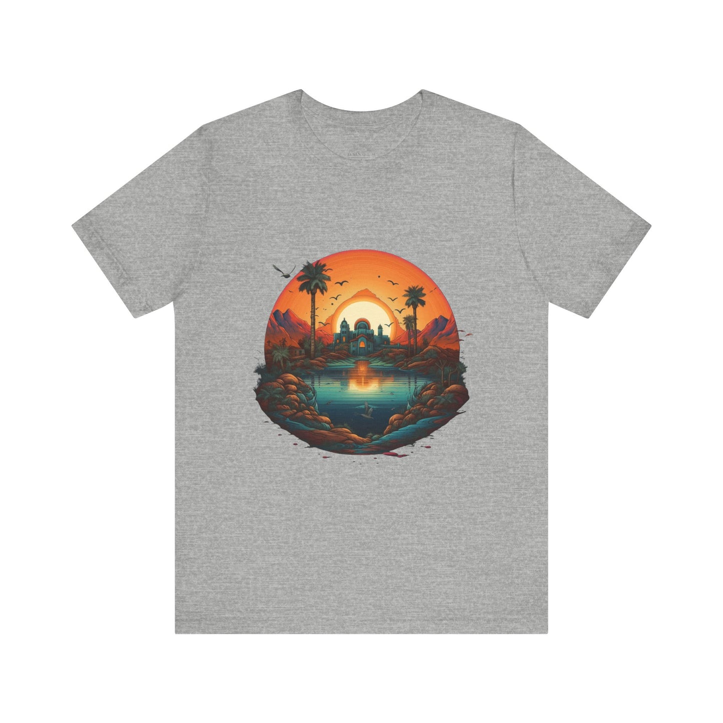 Sunset Oasis Unisex Tee - Summer Vibes, Graphic T-Shirt, Casualwear, Beachwear, Gift for Travelers, Nature Lover