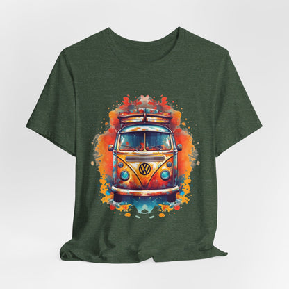 Vintage VW Bus Art Tee - Retro Van Shirt, Gift for Road Trip Lovers, Adventure Wear, Casual Summer Outing, Festival Outfit