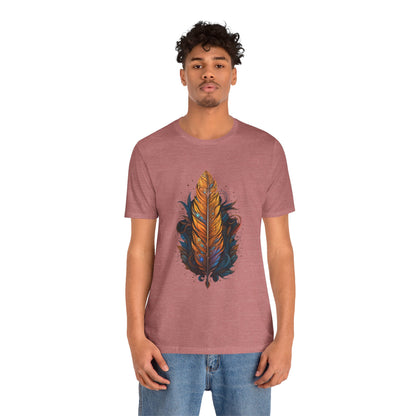 Artistic Feather T-Shirt | Unisex Short Sleeve Tee for Nature Lovers | Casual Wear, Gift for Men/Women, Boho Style, Outdoor Activities