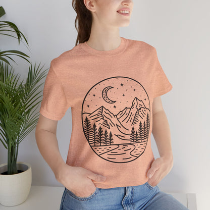 Mountain Nightscape Tee, Nature Lover Shirt, Camping Apparel, Adventure Outfit, Unisex Graphic Tee