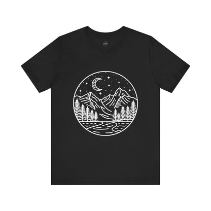 Mountain Nightscape Tee, Nature Lover Shirt, Camping Apparel, Adventure Outfit, Unisex Graphic Tee