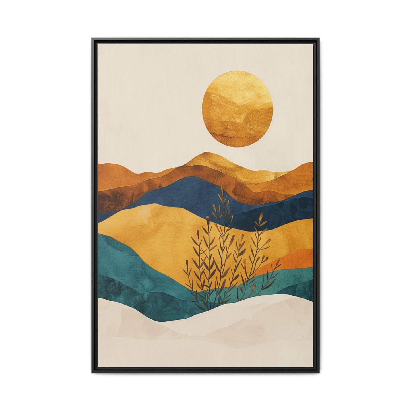 Framed Matte Canvas Wall Art, Boho Decor, Sun and Mountains, Home Gallery, Unique Gift, Cozy Atmosphere, Nature-Inspired